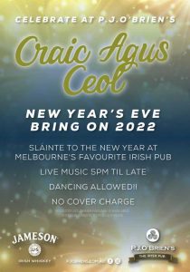 P.J. O'Brien's - Craic Agus Ceol New Year's Eve - NYE Party Melbourne